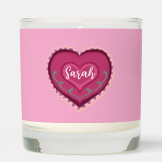 Folk Art style pink heart decorated Ornament Scented Candle