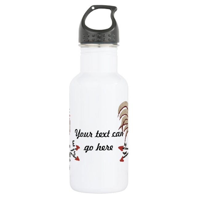 Folk Art Style Rooster Water Bottle (Front)
