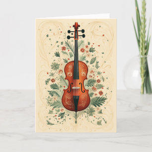 Folk Art Style Scandi Christmas Greenery Cello Holiday Card