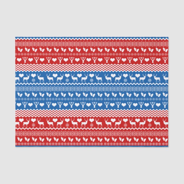 Folk Art Sweater Style Reindeer and Snowflakes Tissue Paper (Front)