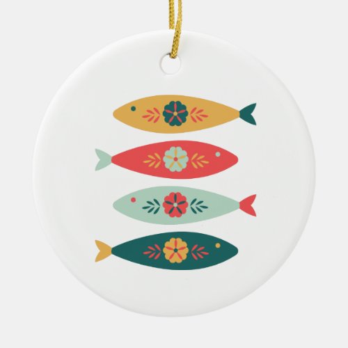 Folk Art Swedish Fish Ceramic Ornament