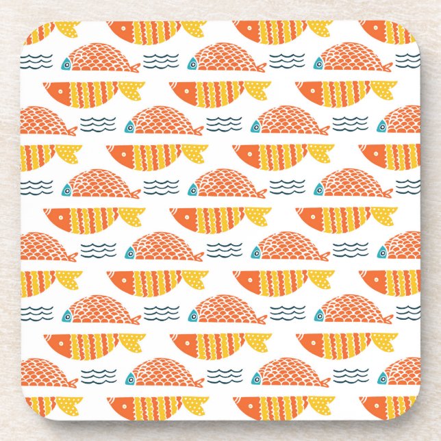 Folk Art Swimming Fish Pattern Beverage Coaster (Front)