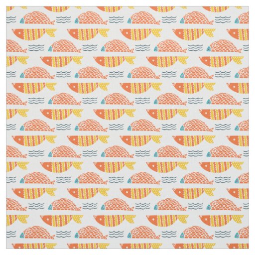 Folk Art Swimming Fish Pattern Fabric