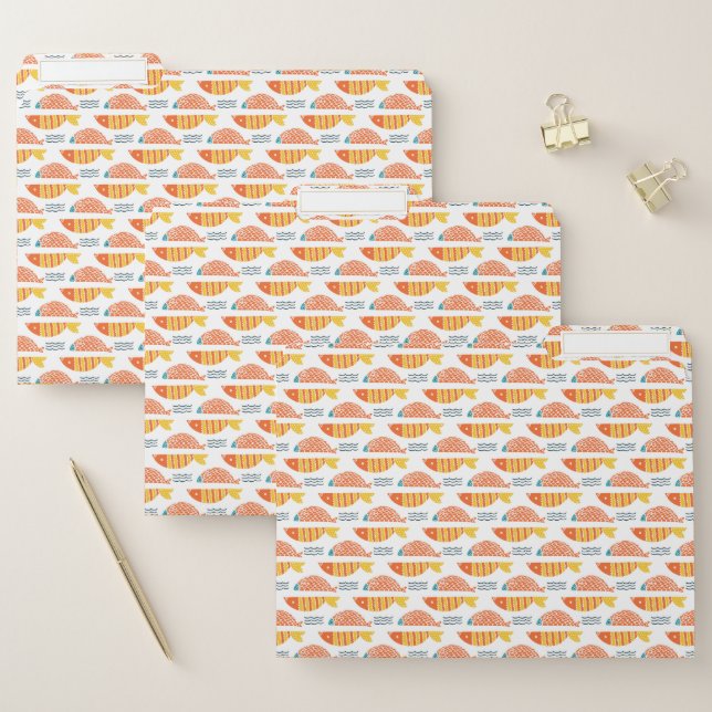 Folk Art Swimming Fish Pattern File Folder (Set)