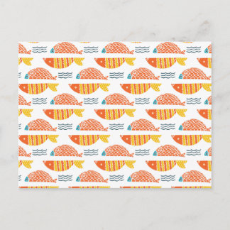 Folk Art Swimming Fish Pattern Holiday Postcard