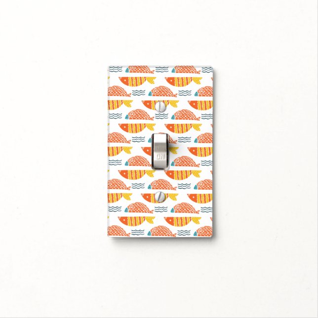 Folk Art Swimming Fish Pattern Light Switch Cover (In Situ)