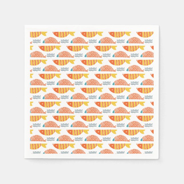 Folk Art Swimming Fish Pattern Napkins (Front)