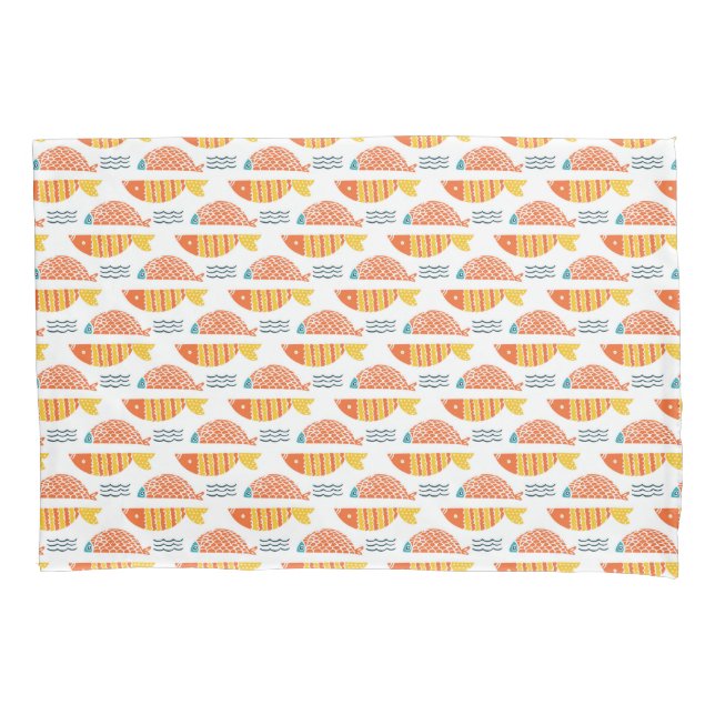 Folk Art Swimming Fish Pattern Pillow Case (Front-Left)