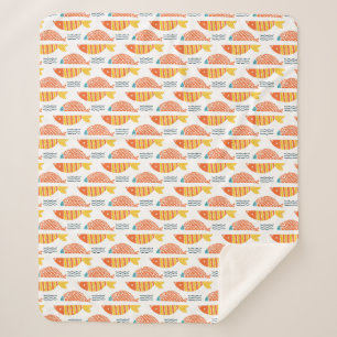 Folk Art Swimming Fish Pattern Sherpa Blanket