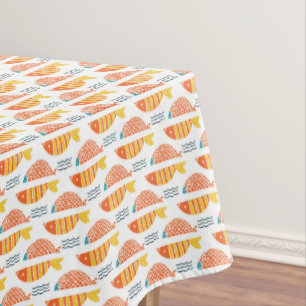 Folk Art Swimming Fish Pattern Tablecloth