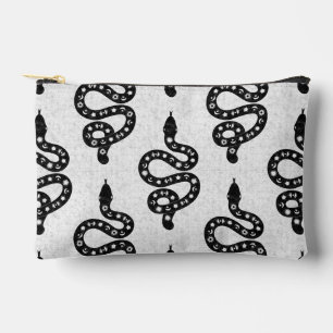 Folk Art Textured Grungy Witchy Snake black white Accessory Pouch