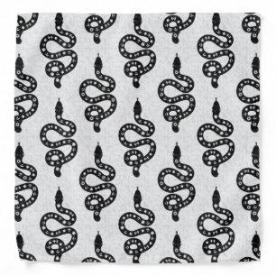Folk Art Textured Grungy Witchy Snake black white Bandana