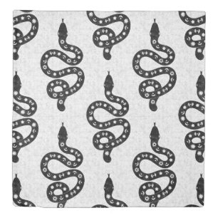 Folk Art Textured Grungy Witchy Snake black white Duvet Cover