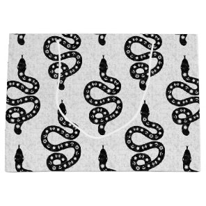 Folk Art Textured Grungy Witchy Snake black white Large Gift Bag