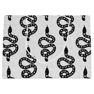 Folk Art Textured Grungy Witchy Snake black white Large Gift Bag