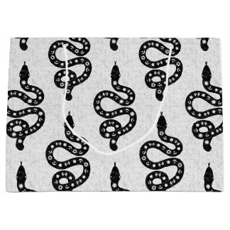 Folk Art Textured Grungy Witchy Snake black white Large Gift Bag