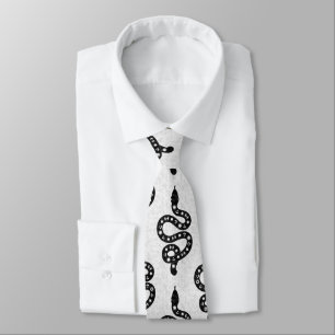 Folk Art Textured Grungy Witchy Snake black white Neck Tie