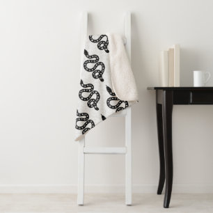 Folk Art Textured Grungy Witchy Snake black white Sherpa Blanket