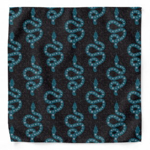 Folk Art Textured Grungy Witchy Snake blue grey Bandana