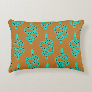 Folk Art Textured Grungy Witchy Snake green orange Accent Pillow
