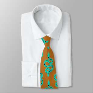 Folk Art Textured Grungy Witchy Snake green orange Neck Tie