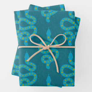 Folk Art Textured Grungy Witchy Snake green yellow Wrapping Paper Sheets
