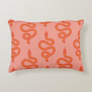 Folk Art Textured Grungy Witchy Snake orange pink Accent Pillow