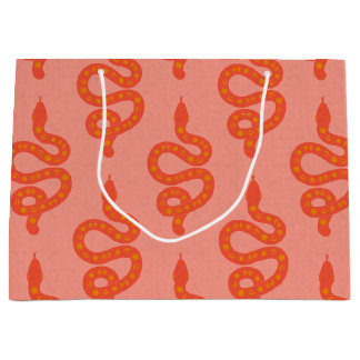 Folk Art Textured Grungy Witchy Snake orange pink Large Gift Bag