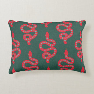 Folk Art Textured Grungy Witchy Snake red green Accent Pillow