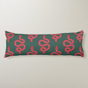 Folk Art Textured Grungy Witchy Snake red green Body Pillow