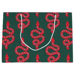 Folk Art Textured Grungy Witchy Snake red green Large Gift Bag