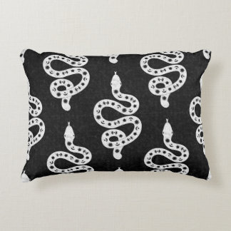 Folk Art Textured Grungy Witchy Snake white black Accent Pillow