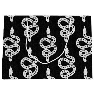 Folk Art Textured Grungy Witchy Snake white black Large Gift Bag