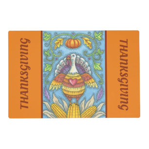 FOLK ART THANKSGIVING TURKEY PLACEMAT Holiday