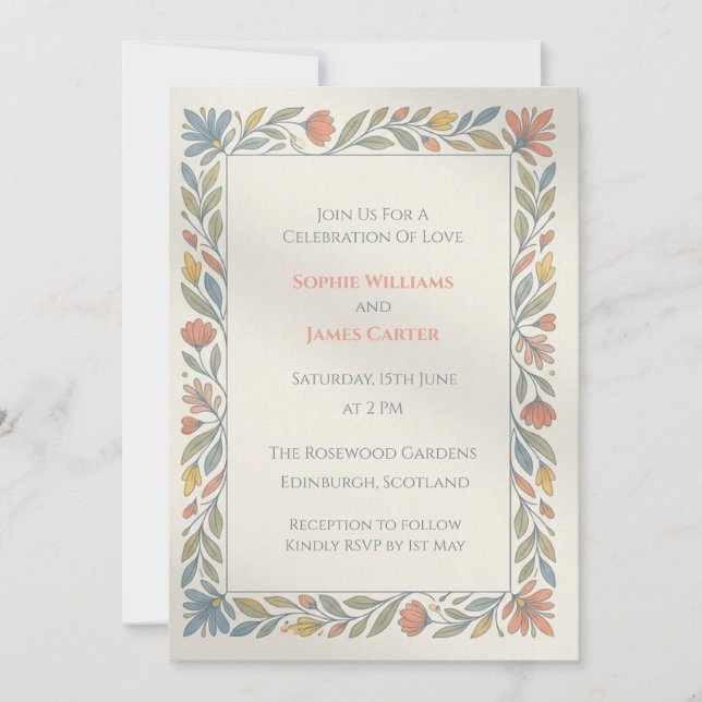 Folk Art Thistle Scottish Wedding Invitation (Front)