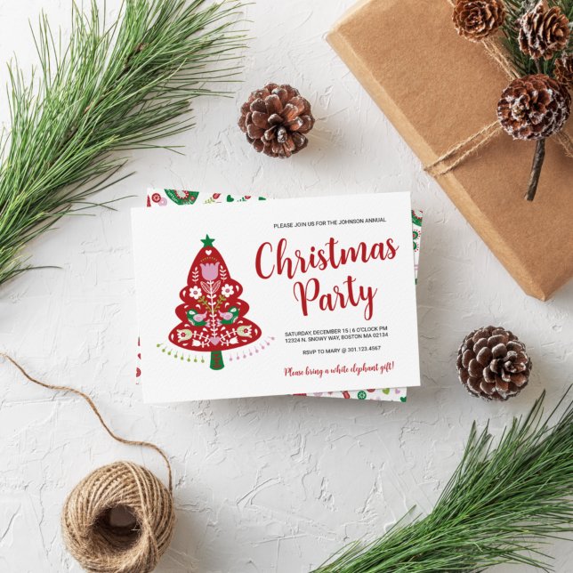 Folk Art Tree Christmas Party Invitation (Creator Uploaded)