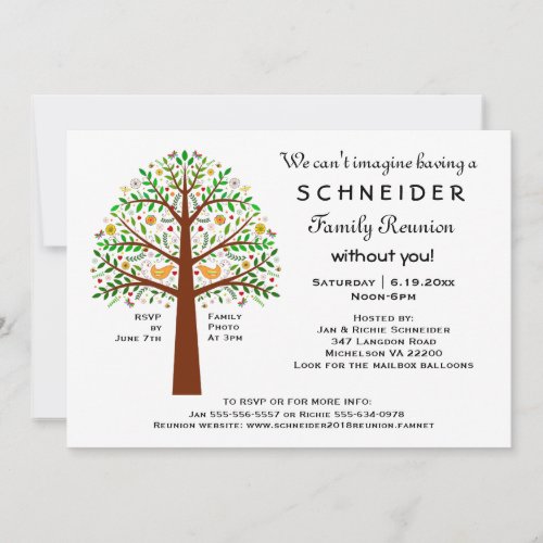 Folk Art Tree Family Reunion Party or Event Invitation