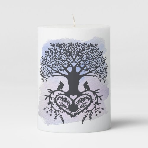 Folk Art Tree of Life Pillar Candle