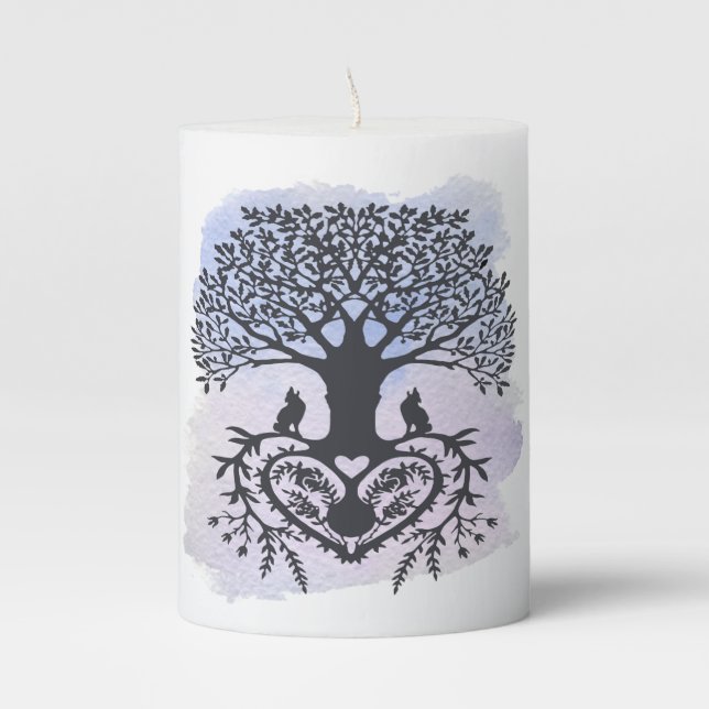 Folk Art Tree of Life Pillar Candle (Front)