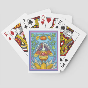 FOLK ART TURKEY, COLORS OF THANKSGIVING SEASONAL POKER CARDS