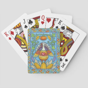 FOLK ART TURKEY, COLORS OF THANKSGIVING SEASONAL POKER CARDS