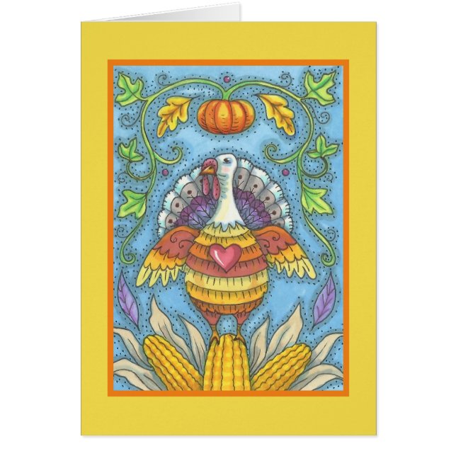 FOLK ART TURKEY THANKSGIVING GREETING CARD Blank (Front)