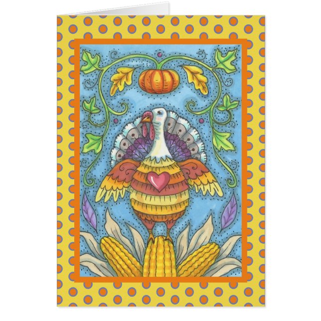 FOLK ART TURKEY THANKSGIVING GREETING CARD Blank (Front)