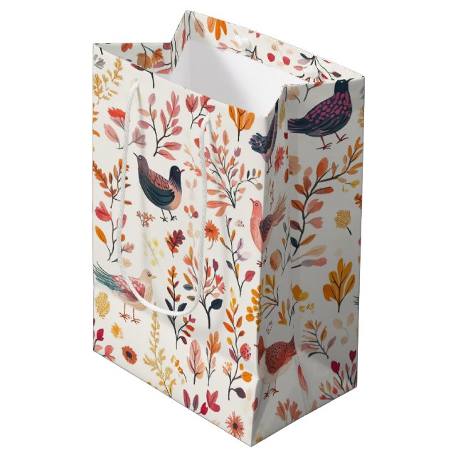 Folk Art Turkeys – Nature Inspired Autumn 2 Medium Gift Bag (Front Angled)