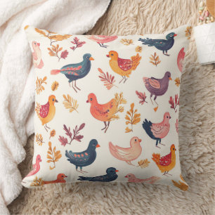 Folk Art Turkeys – Nature Inspired Autumn 4  Throw Pillow