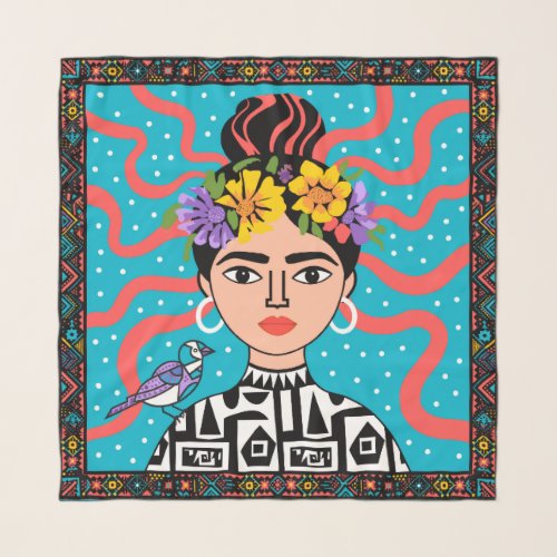 Folk Art Turquoise Floral Square Scarf