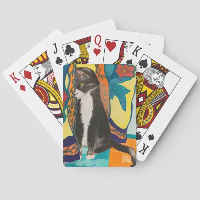 Folk Art Tuxedo Cat Poker Cards (Back)