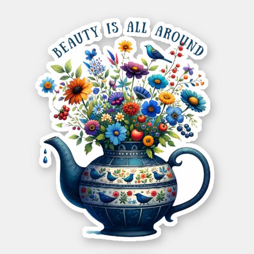 Folk Art Vase Flowers Beauty All Around Sticker