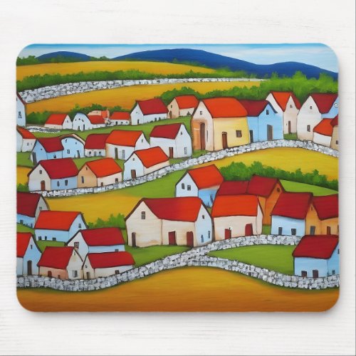 Folk Art Village with Red Roofs Mouse Pad