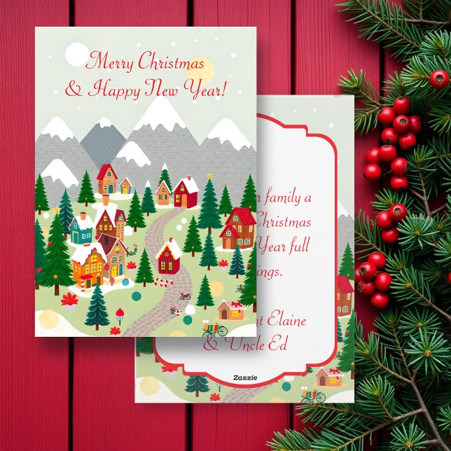 Folk Art Vintage Christmas Village Personalized  Holiday Card (Creator Uploaded)